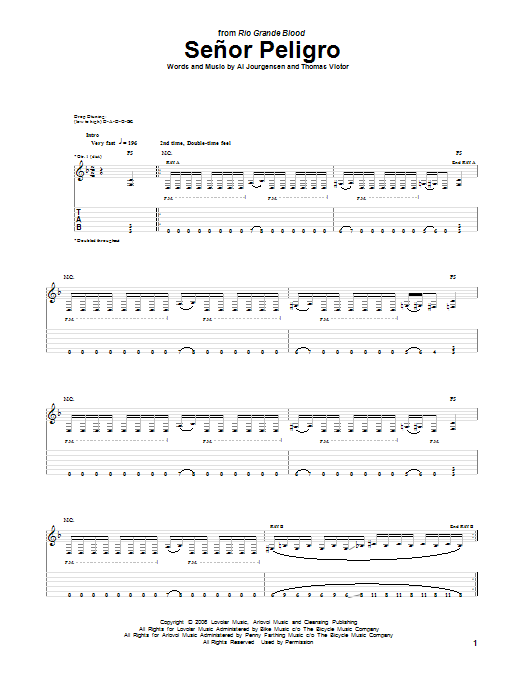 Download Ministry Senor Peligro Sheet Music and learn how to play Guitar Tab PDF digital score in minutes