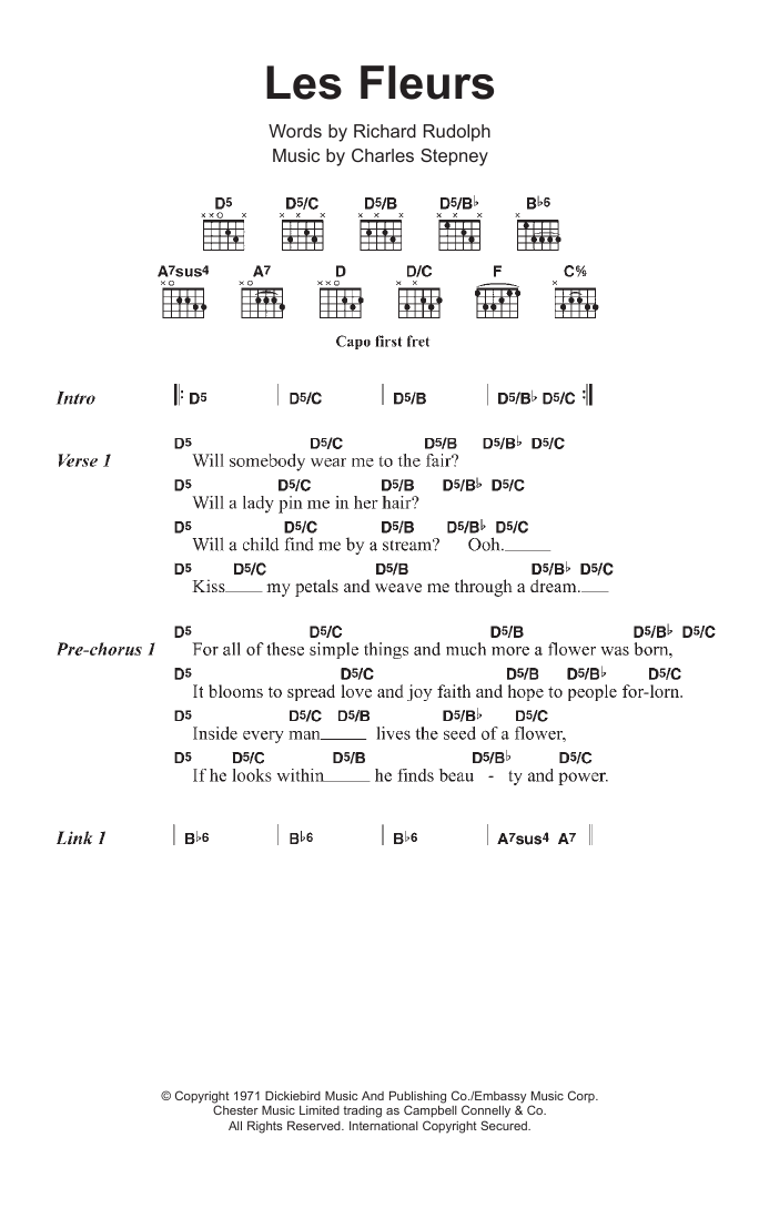 Download Minnie Riperton Les Fleurs Sheet Music and learn how to play Lyrics & Chords PDF digital score in minutes
