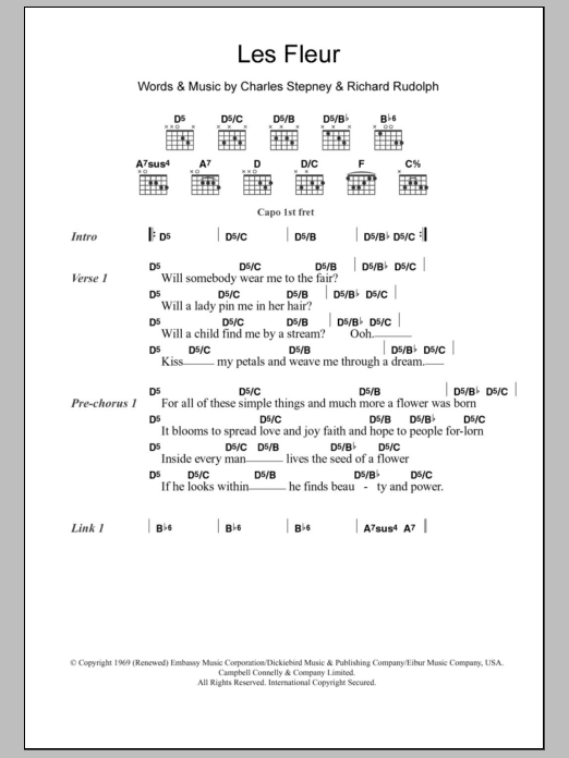 Download Minnie Riperton Les Fleur Sheet Music and learn how to play Lyrics & Chords PDF digital score in minutes