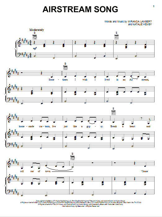 Download Miranda Lambert Airstream Song Sheet Music and learn how to play Piano, Vocal & Guitar (Right-Hand Melody) PDF digital score in minutes