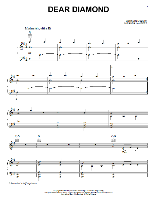Download Miranda Lambert Dear Diamond Sheet Music and learn how to play Piano, Vocal & Guitar (Right-Hand Melody) PDF digital score in minutes