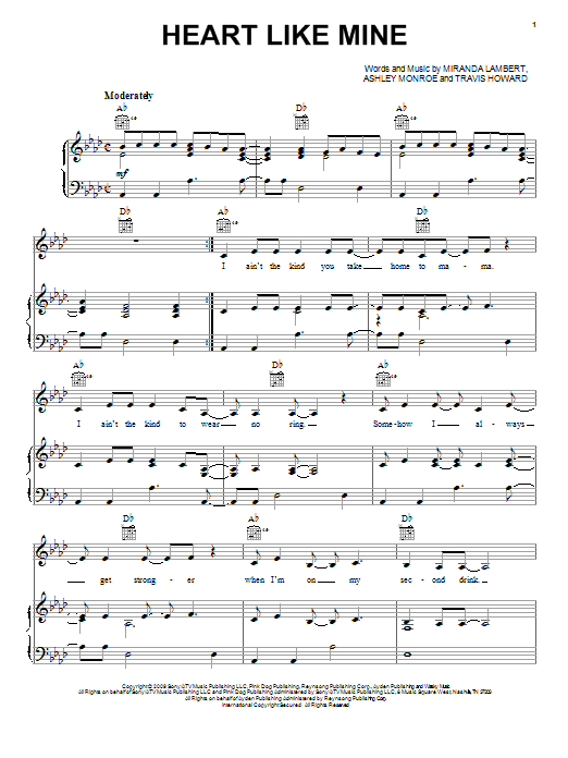 Download Miranda Lambert Heart Like Mine Sheet Music and learn how to play Piano, Vocal & Guitar (Right-Hand Melody) PDF digital score in minutes