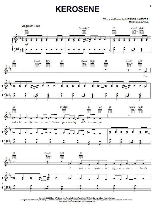 Download Miranda Lambert Kerosene Sheet Music and learn how to play Piano, Vocal & Guitar (Right-Hand Melody) PDF digital score in minutes