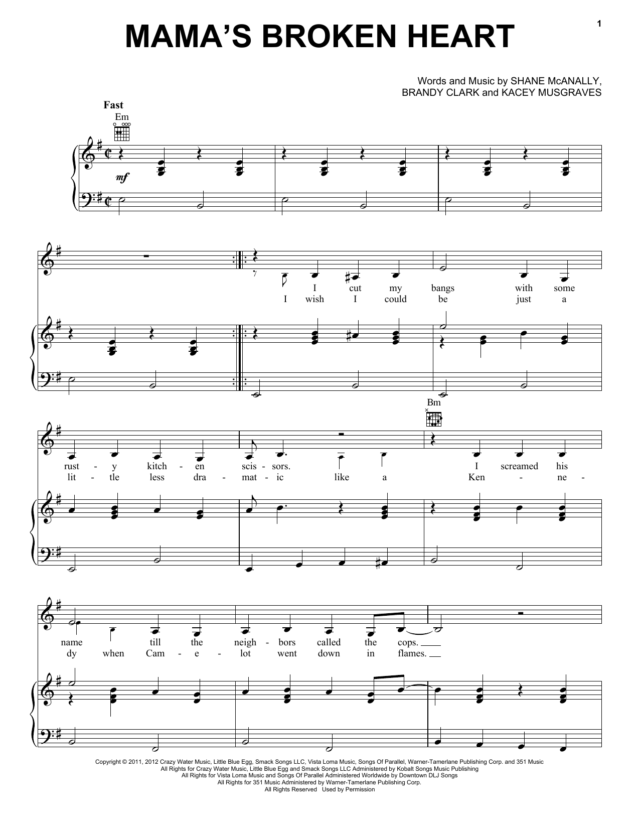 Download Miranda Lambert Mama's Broken Heart Sheet Music and learn how to play Piano, Vocal & Guitar (Right-Hand Melody) PDF digital score in minutes