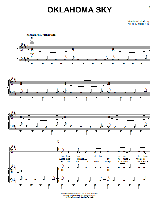 Download Miranda Lambert Oklahoma Sky Sheet Music and learn how to play Piano, Vocal & Guitar (Right-Hand Melody) PDF digital score in minutes