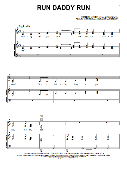 Download Miranda Lambert Run Daddy Run Sheet Music and learn how to play Piano, Vocal & Guitar (Right-Hand Melody) PDF digital score in minutes