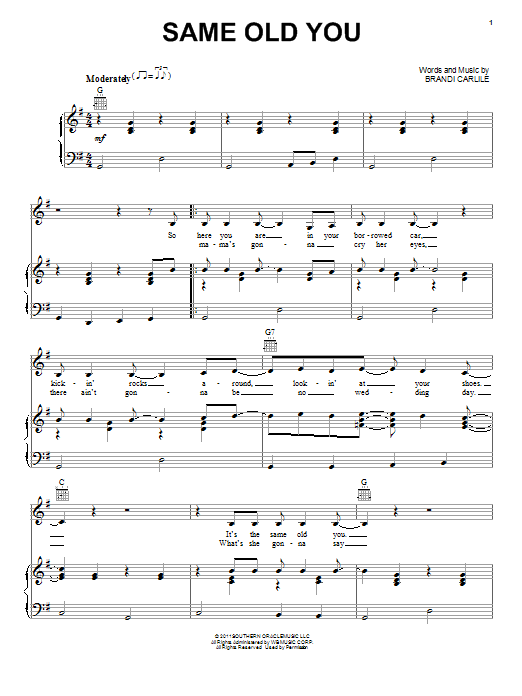 Download Miranda Lambert Same Old You Sheet Music and learn how to play Piano, Vocal & Guitar (Right-Hand Melody) PDF digital score in minutes