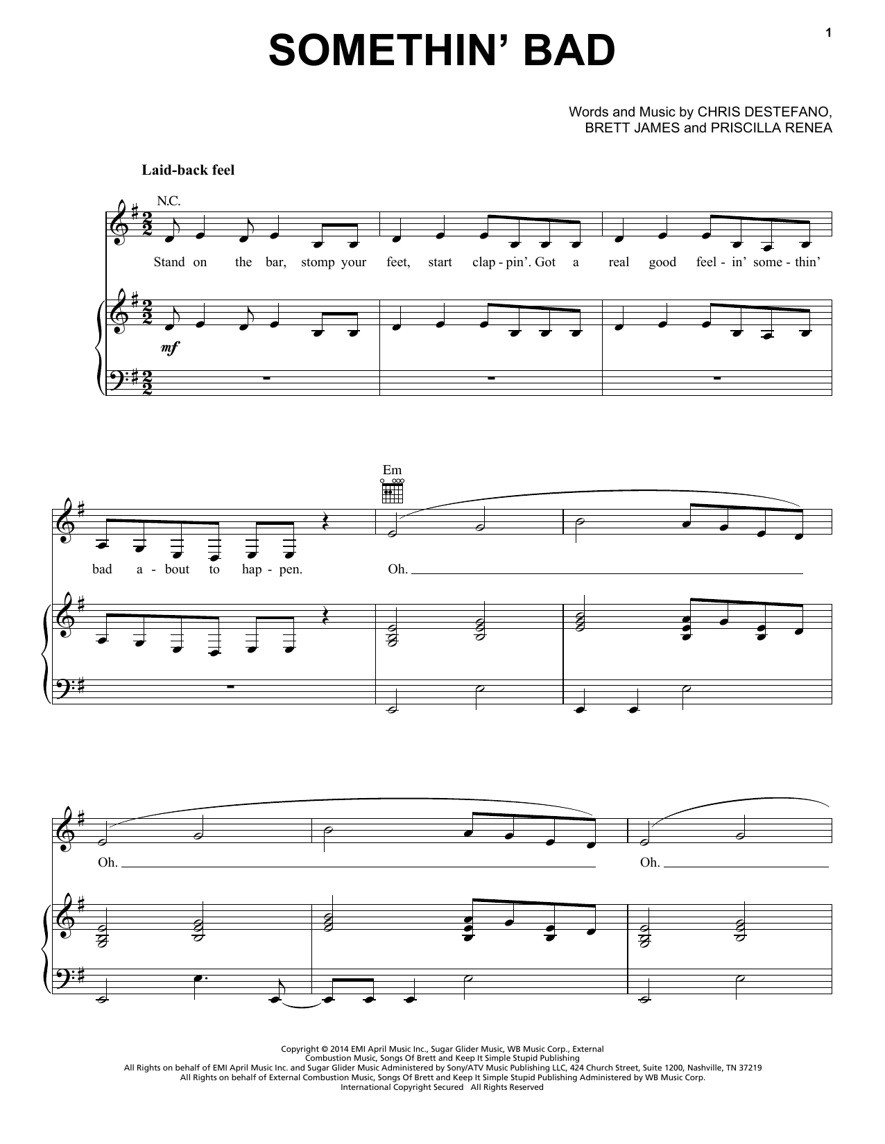 Download Miranda Lambert Somethin' Bad Sheet Music and learn how to play Piano, Vocal & Guitar (Right-Hand Melody) PDF digital score in minutes