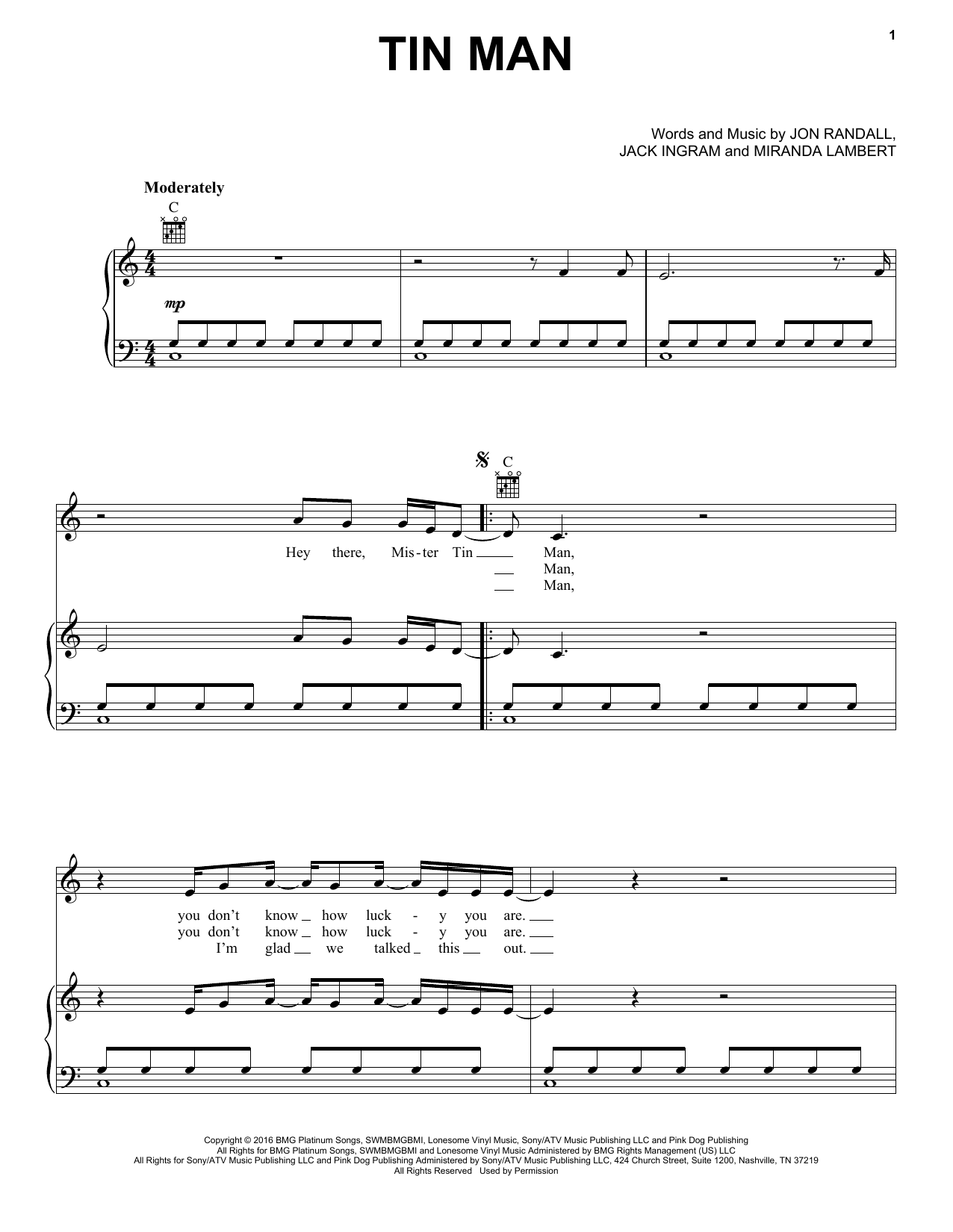 Download Miranda Lambert Tin Man Sheet Music and learn how to play Piano, Vocal & Guitar (Right-Hand Melody) PDF digital score in minutes