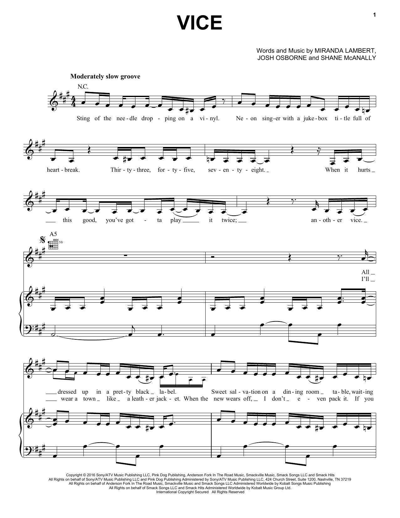 Download Miranda Lambert Vice Sheet Music and learn how to play Piano, Vocal & Guitar (Right-Hand Melody) PDF digital score in minutes