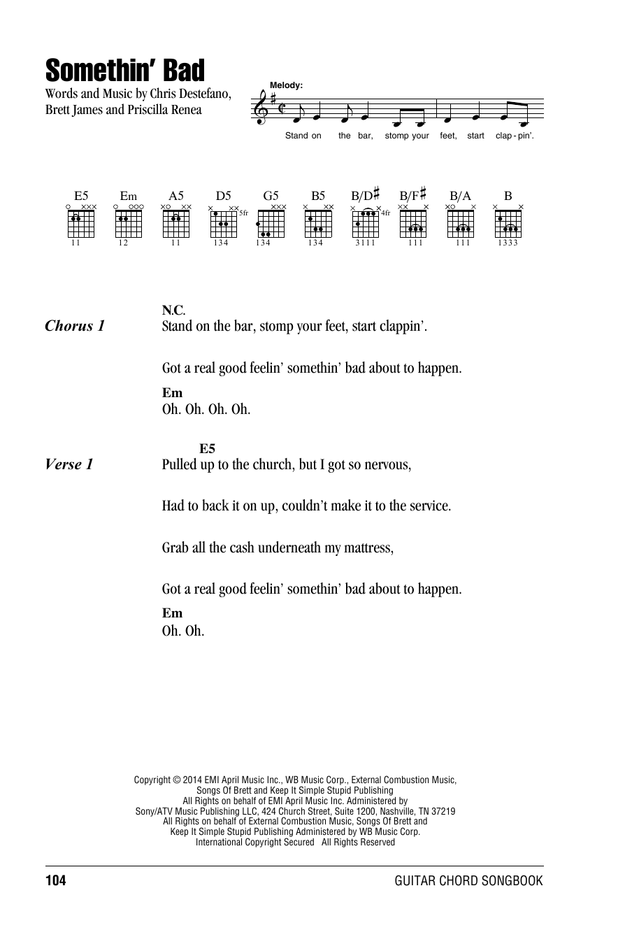 Download Miranda Lambert Somethin' Bad (Feat. Carrie Underwood) Sheet Music and learn how to play Lyrics & Chords PDF digital score in minutes