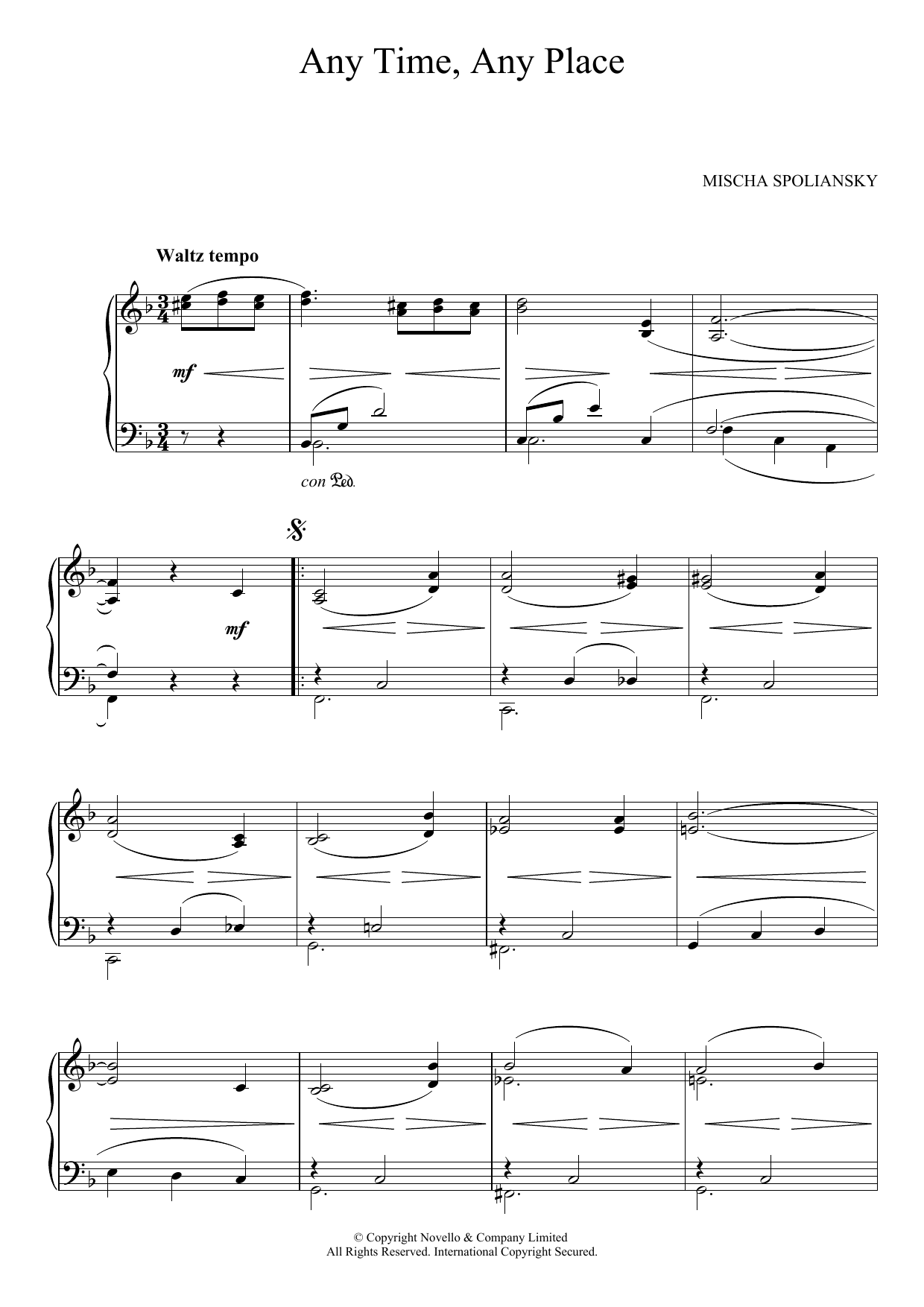 Download Mischa Spoliansky Any Time, Any Place Sheet Music and learn how to play Piano PDF digital score in minutes