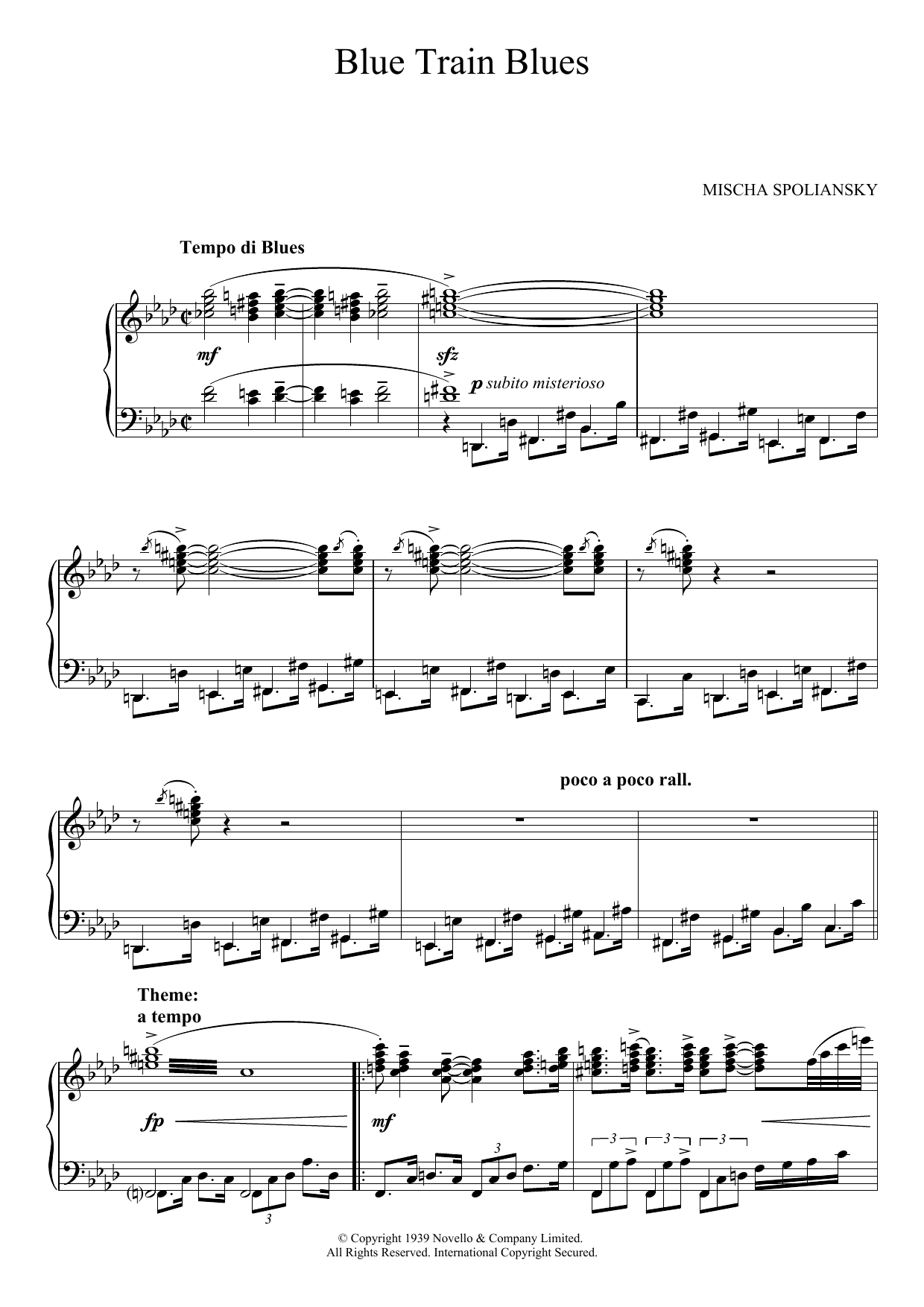 Download Mischa Spoliansky Blue Train Blues (Over The Moon) Sheet Music and learn how to play Piano PDF digital score in minutes