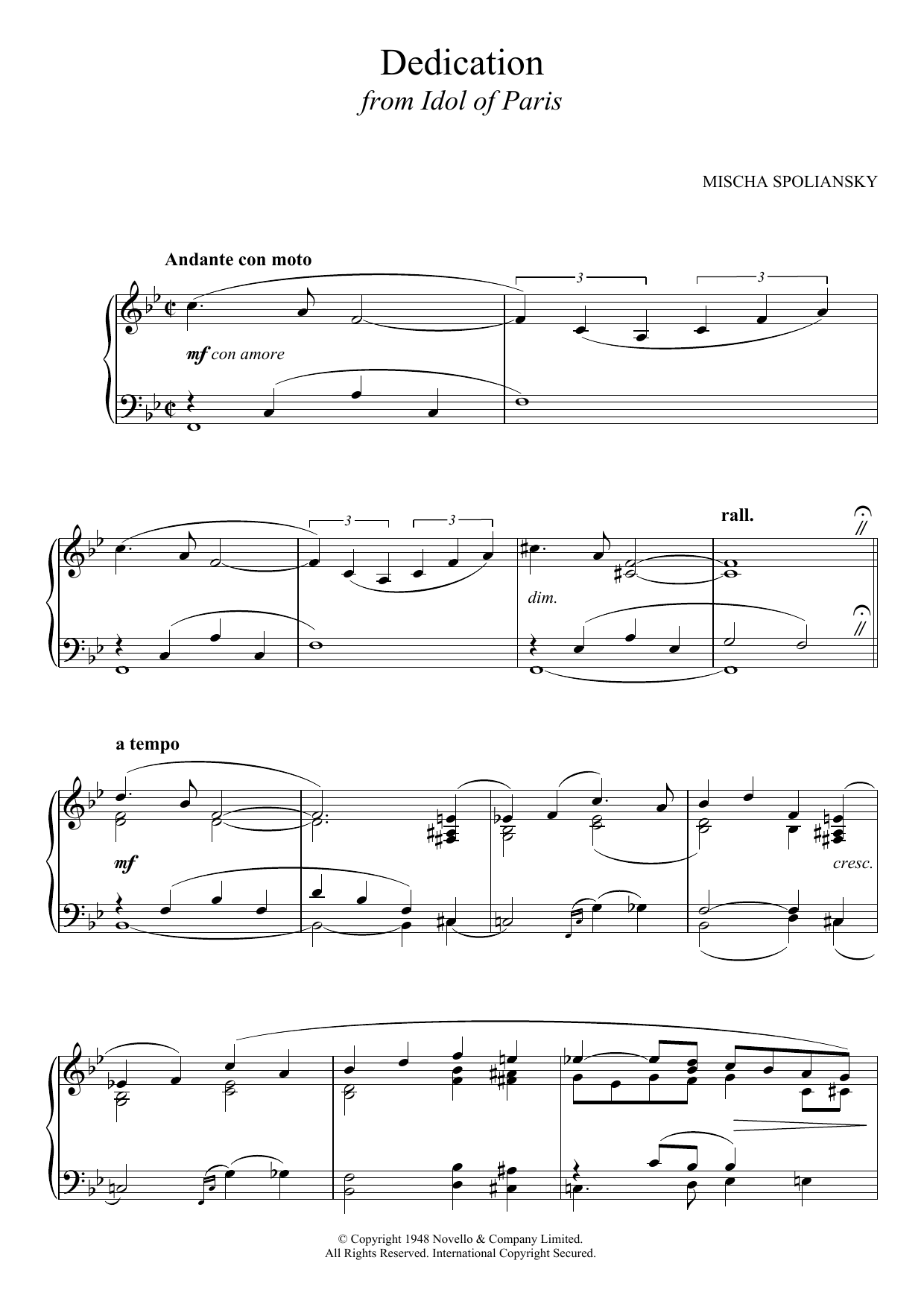 Download Mischa Spoliansky Dedication (from Idol Of Paris) Sheet Music and learn how to play Piano PDF digital score in minutes