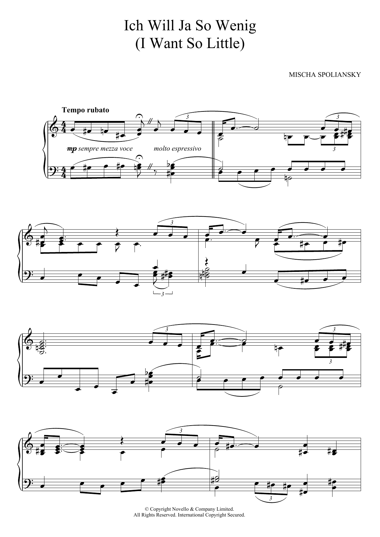Download Mischa Spoliansky Ich Will Ja So Wenig (I Want So Little) Sheet Music and learn how to play Piano PDF digital score in minutes