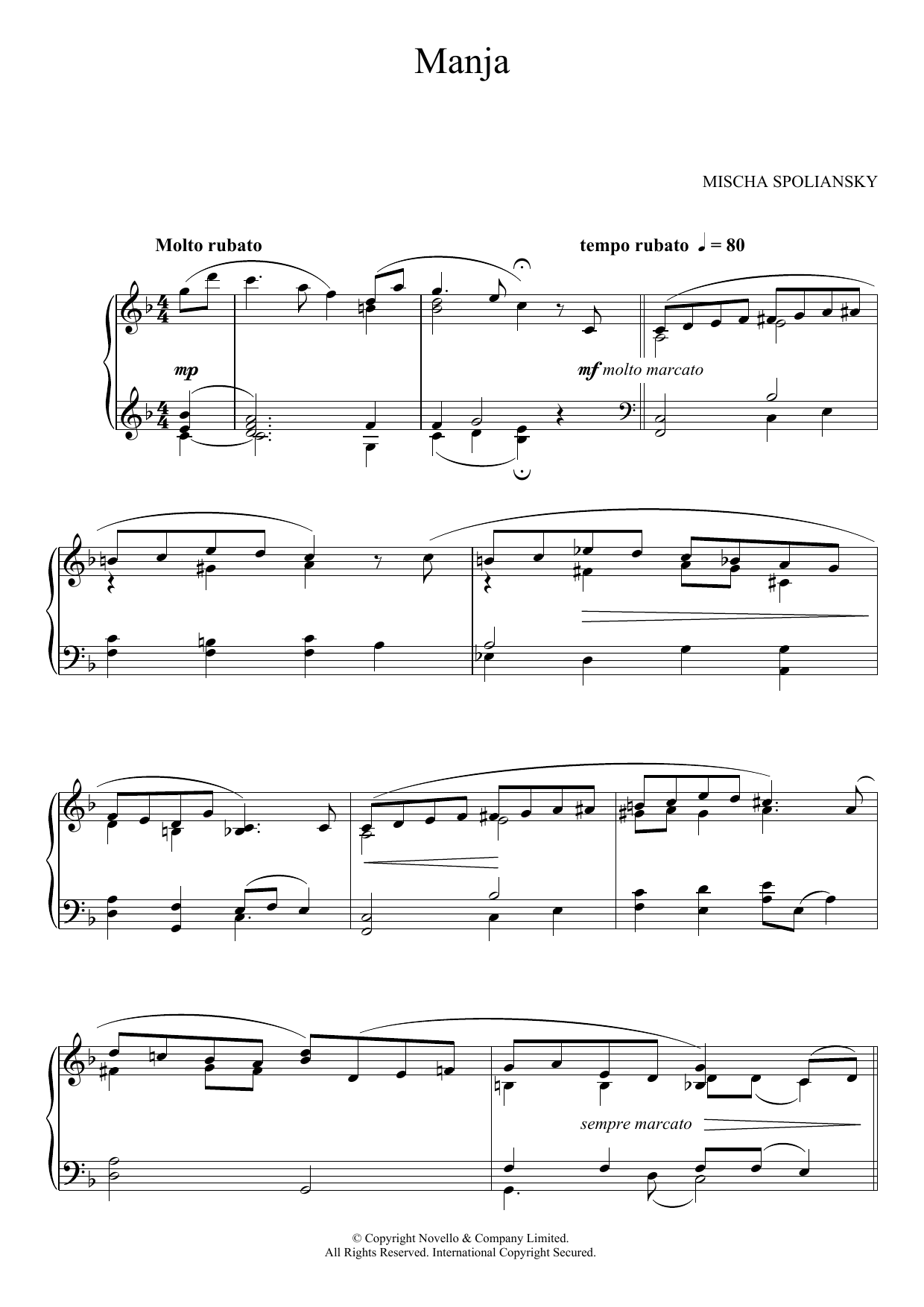 Download Mischa Spoliansky Manja Sheet Music and learn how to play Piano PDF digital score in minutes