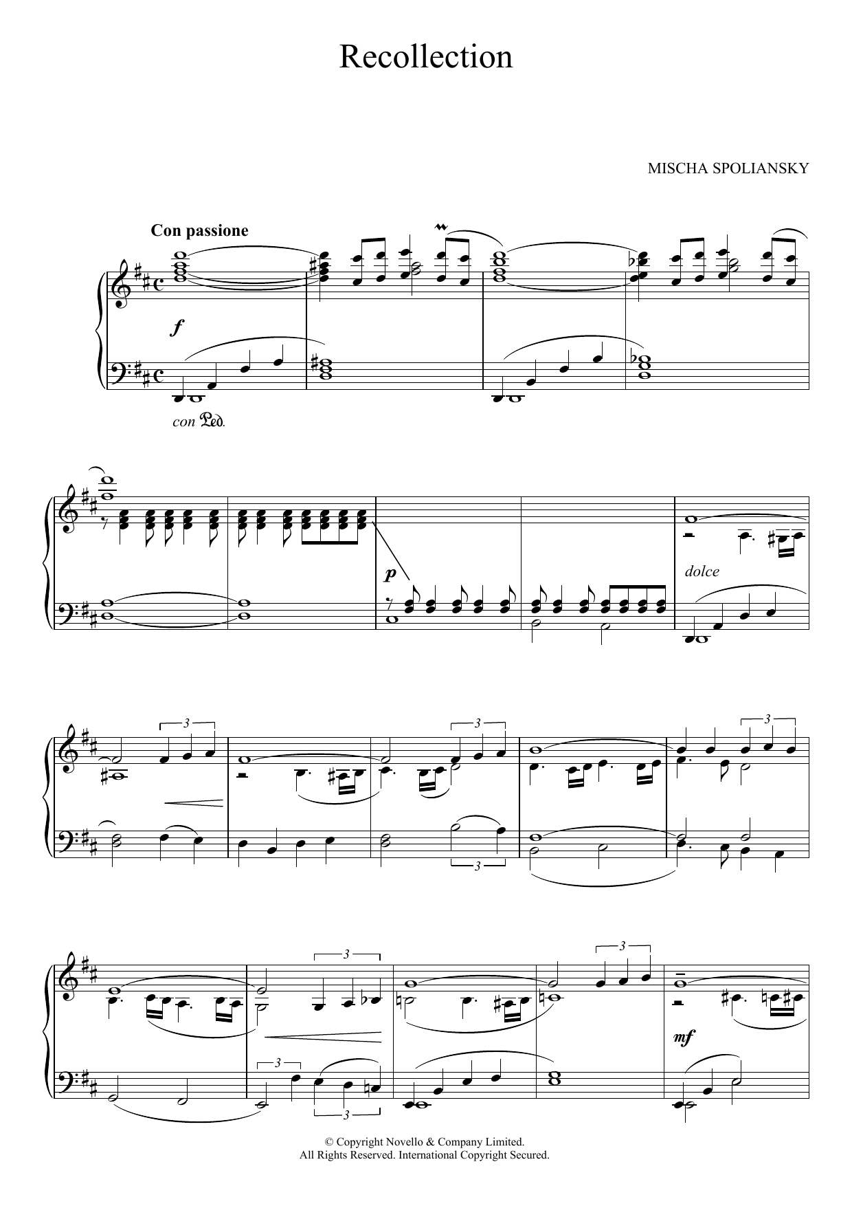 Download Mischa Spoliansky Recollection Sheet Music and learn how to play Piano PDF digital score in minutes