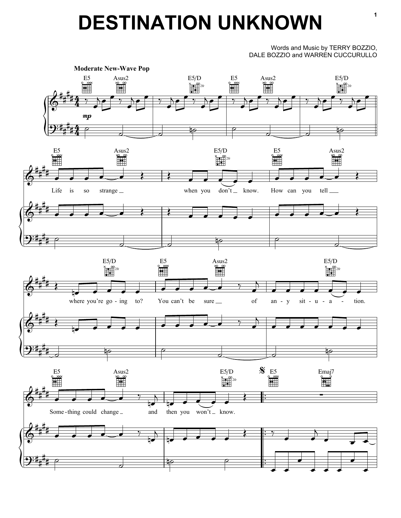 Download Missing Persons Destination Unknown Sheet Music and learn how to play Piano, Vocal & Guitar (Right-Hand Melody) PDF digital score in minutes