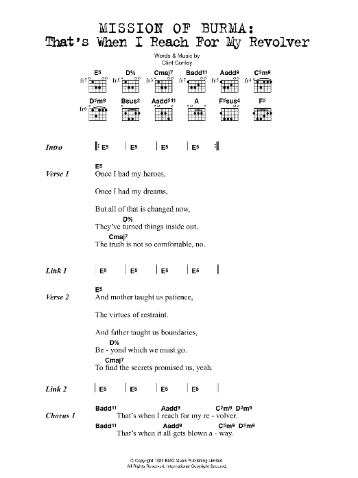 Download Mission Of Burma That's When I Reach For My Revolver Sheet Music and learn how to play Lyrics & Chords PDF digital score in minutes