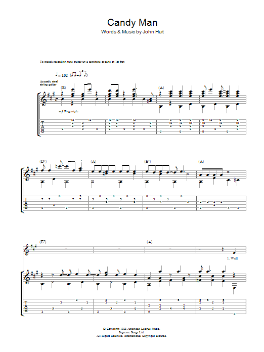 Download Mississippi John Hurt Candy Man Sheet Music and learn how to play Guitar Tab PDF digital score in minutes