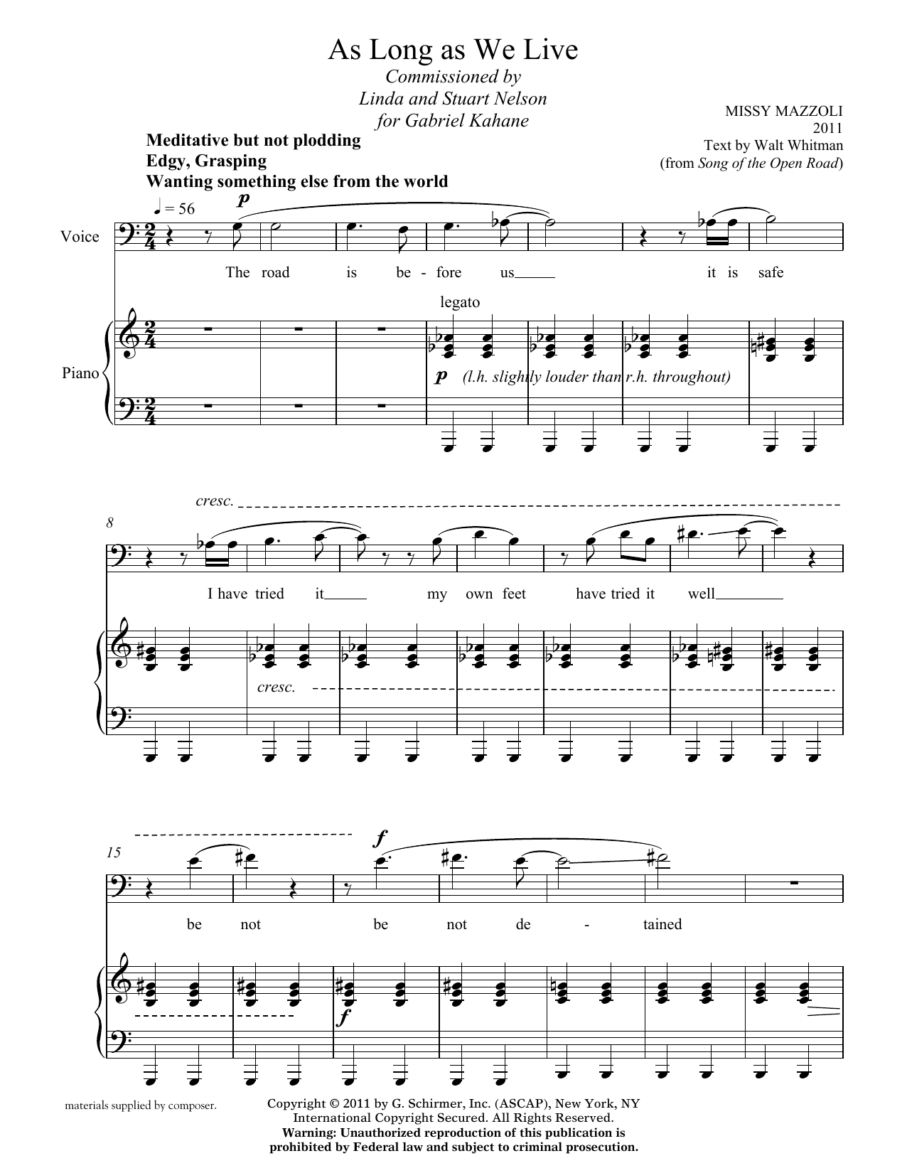 Download Missy Mazzoli As Long As We Live (baritone and piano) Sheet Music and learn how to play Voice PDF digital score in minutes