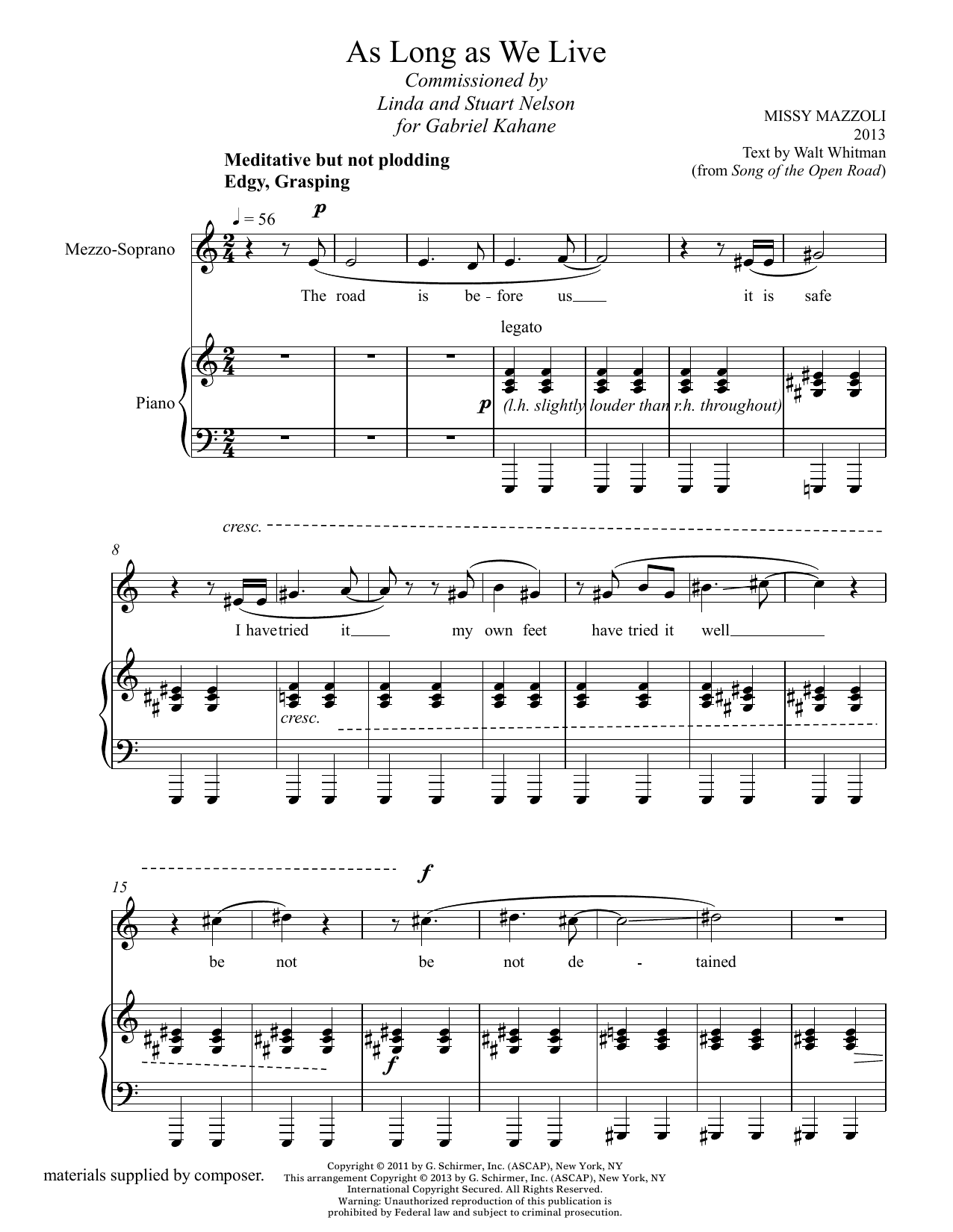 Download Missy Mazzoli As Long As We Live (mezzo-soprano and piano) Sheet Music and learn how to play Voice PDF digital score in minutes