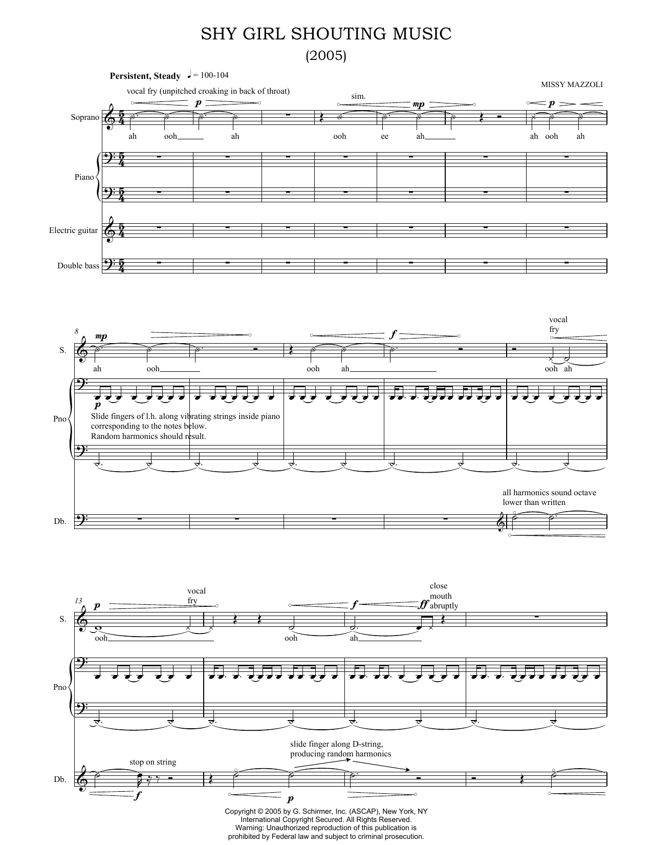 Download Missy Mazzoli Shy Girl Shouting Music Sheet Music and learn how to play Voice PDF digital score in minutes