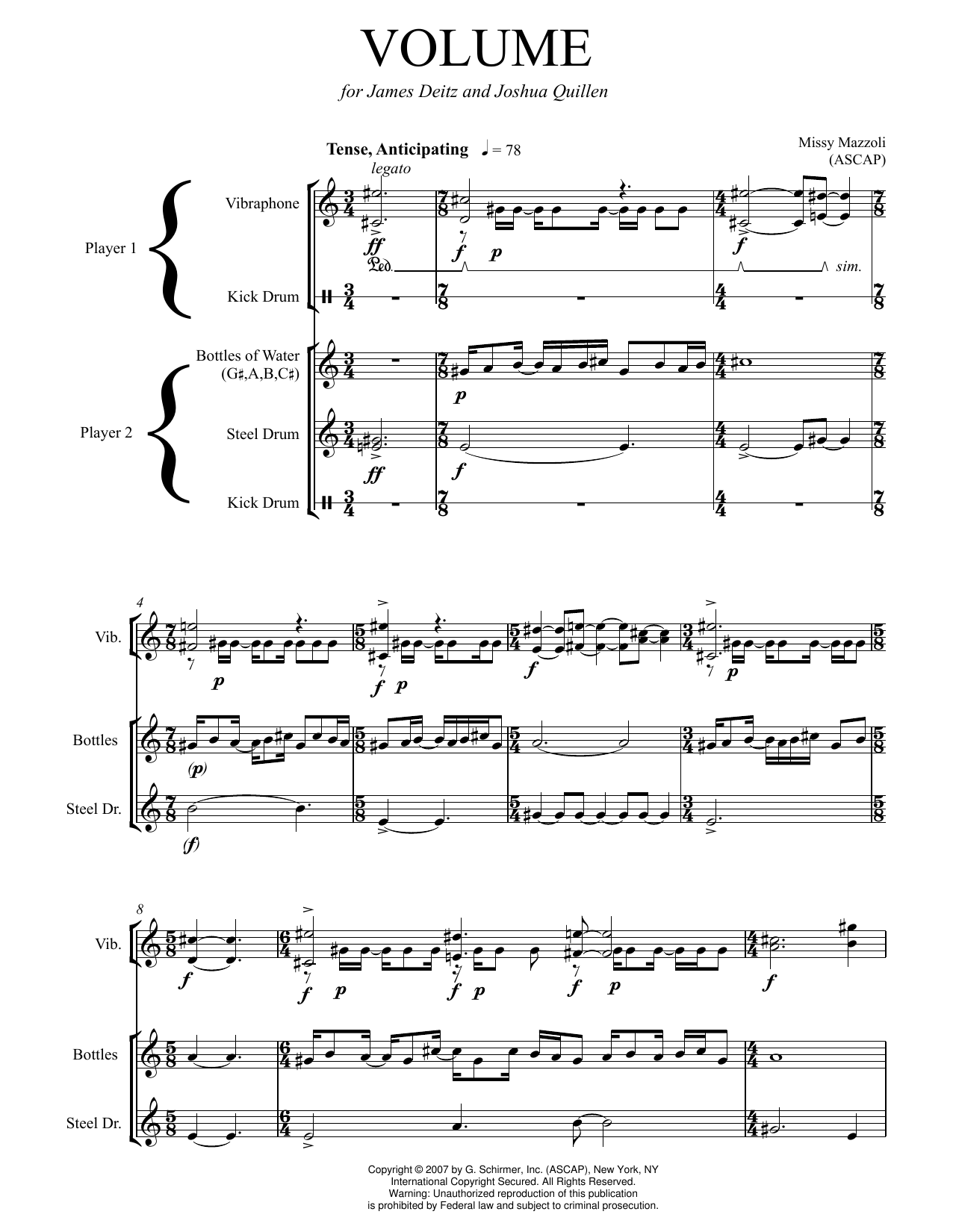 Download Missy Mazzoli Volume (steel drum and vibraphone version) Sheet Music and learn how to play Chamber Group PDF digital score in minutes