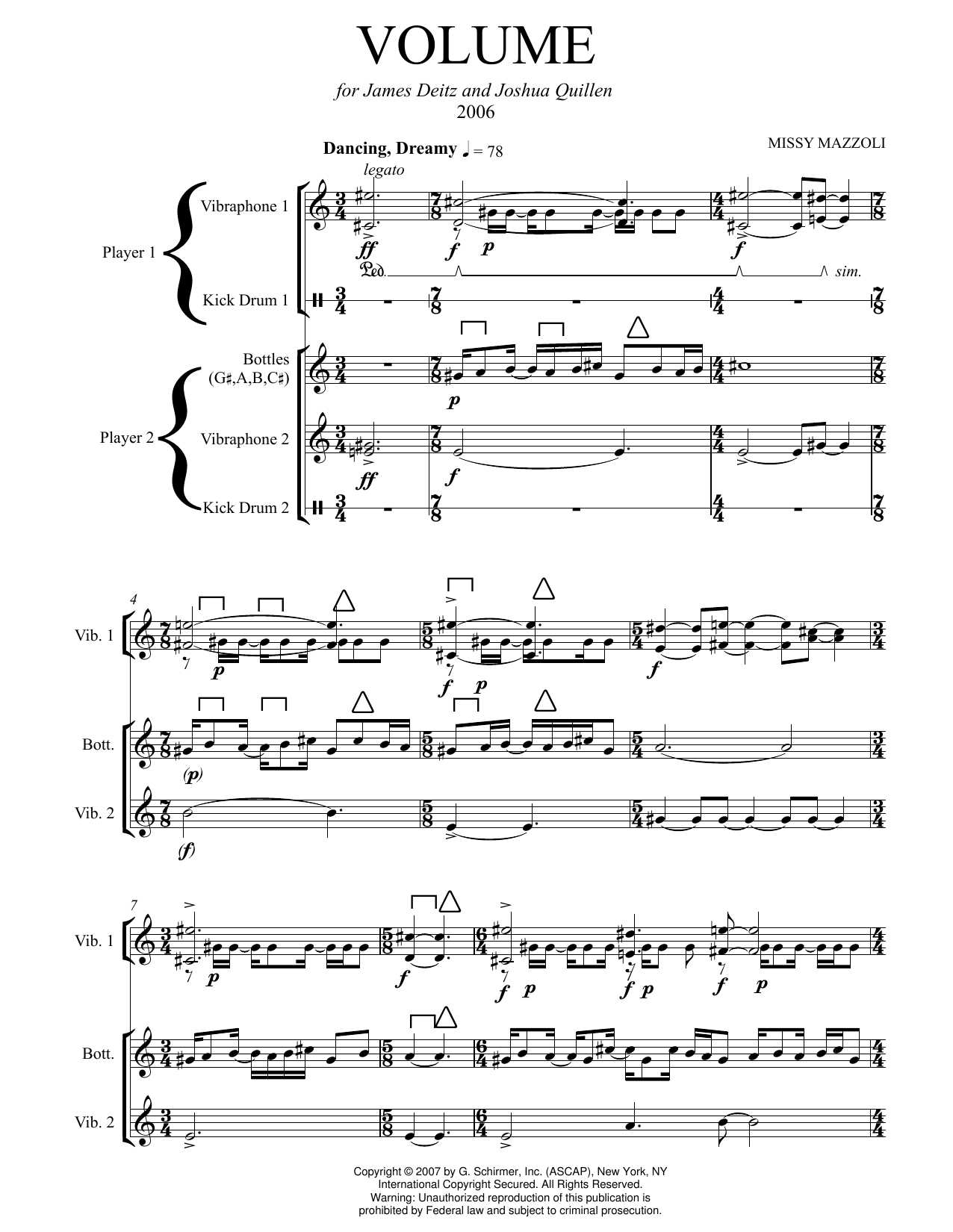 Download Missy Mazzoli Volume (two-vibraphone version) Sheet Music and learn how to play Chamber Group PDF digital score in minutes