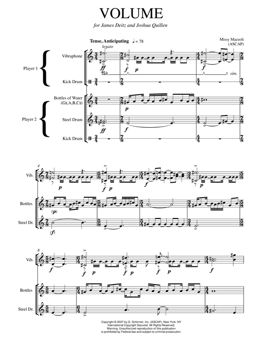 Download Missy Mazzoli Volume (steel drum and vibraphone version) Sheet Music and learn how to play Chamber Group PDF digital score in minutes