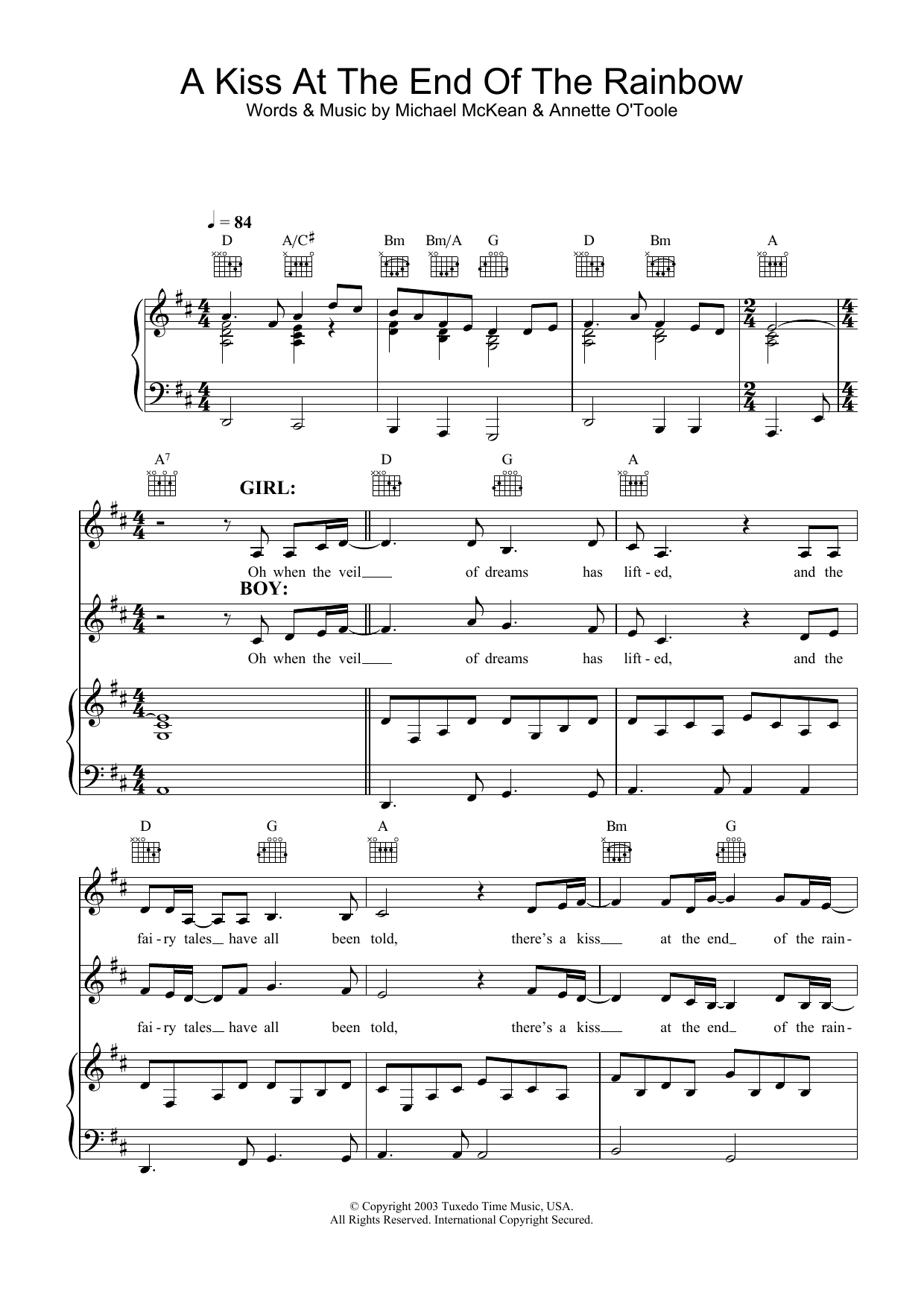 Download Mitch & Mickey A Kiss At The End Of The Rainbow Sheet Music and learn how to play Piano, Vocal & Guitar PDF digital score in minutes