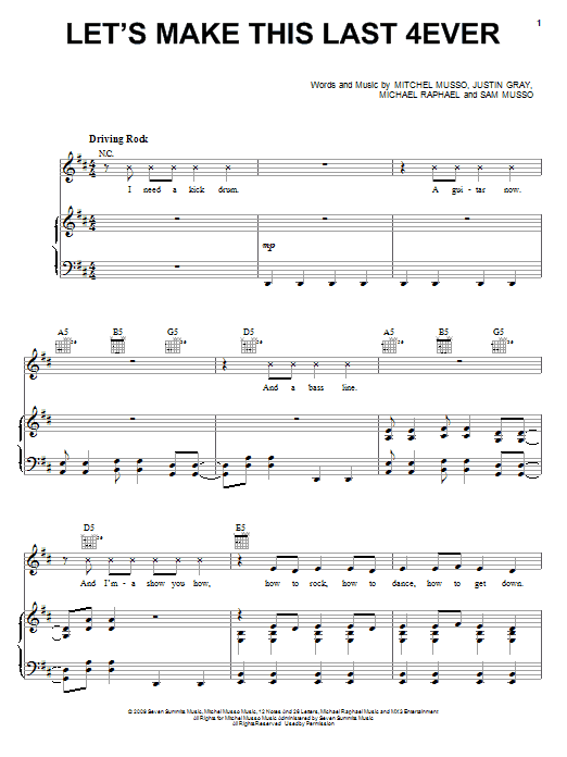 Download Mitchel Musso Let's Make This Last 4ever Sheet Music and learn how to play Piano, Vocal & Guitar (Right-Hand Melody) PDF digital score in minutes