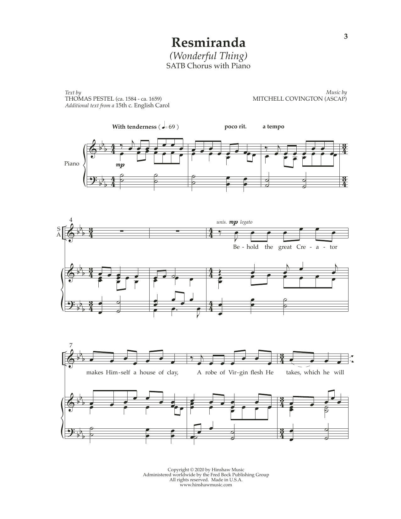 Download Mitchell Covington Res Miranda (Wonderful Thing) Sheet Music and learn how to play SATB Choir PDF digital score in minutes