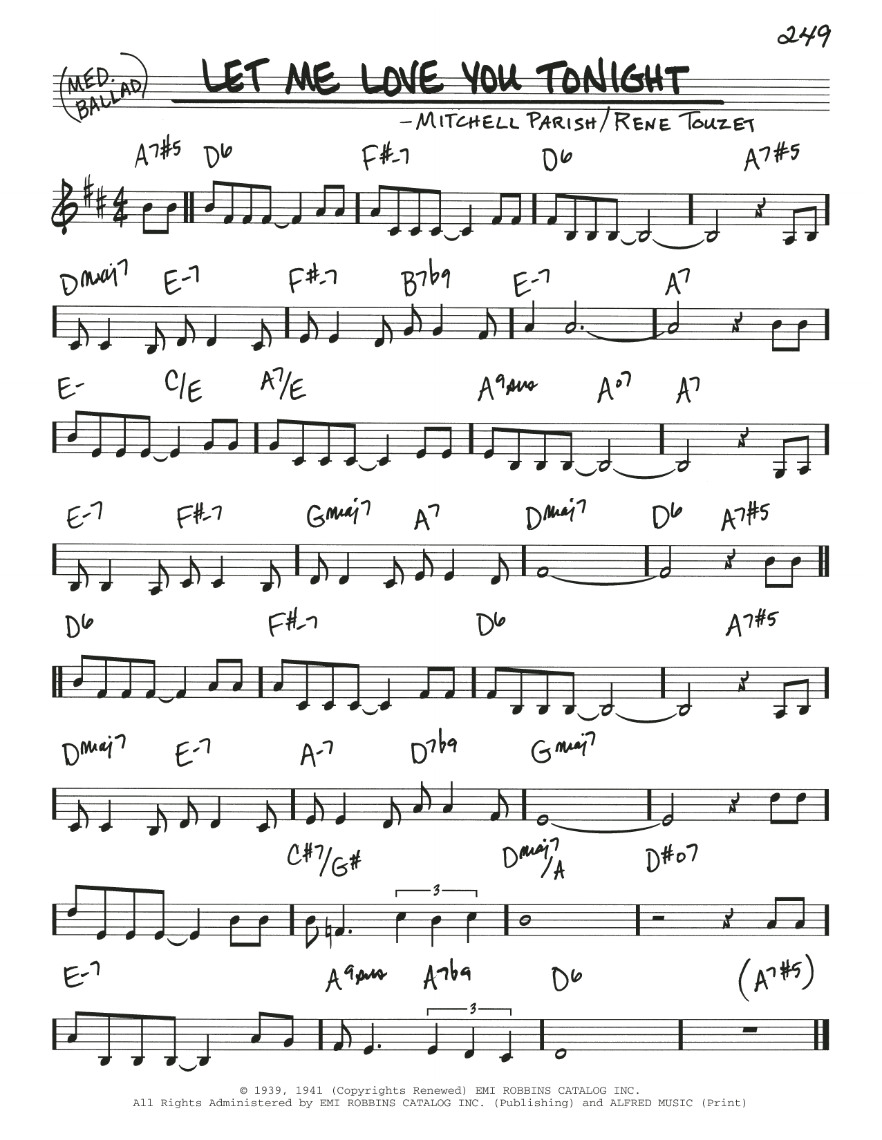 Download Mitchell Parish Let Me Love You Tonight Sheet Music and learn how to play Real Book – Melody & Chords PDF digital score in minutes