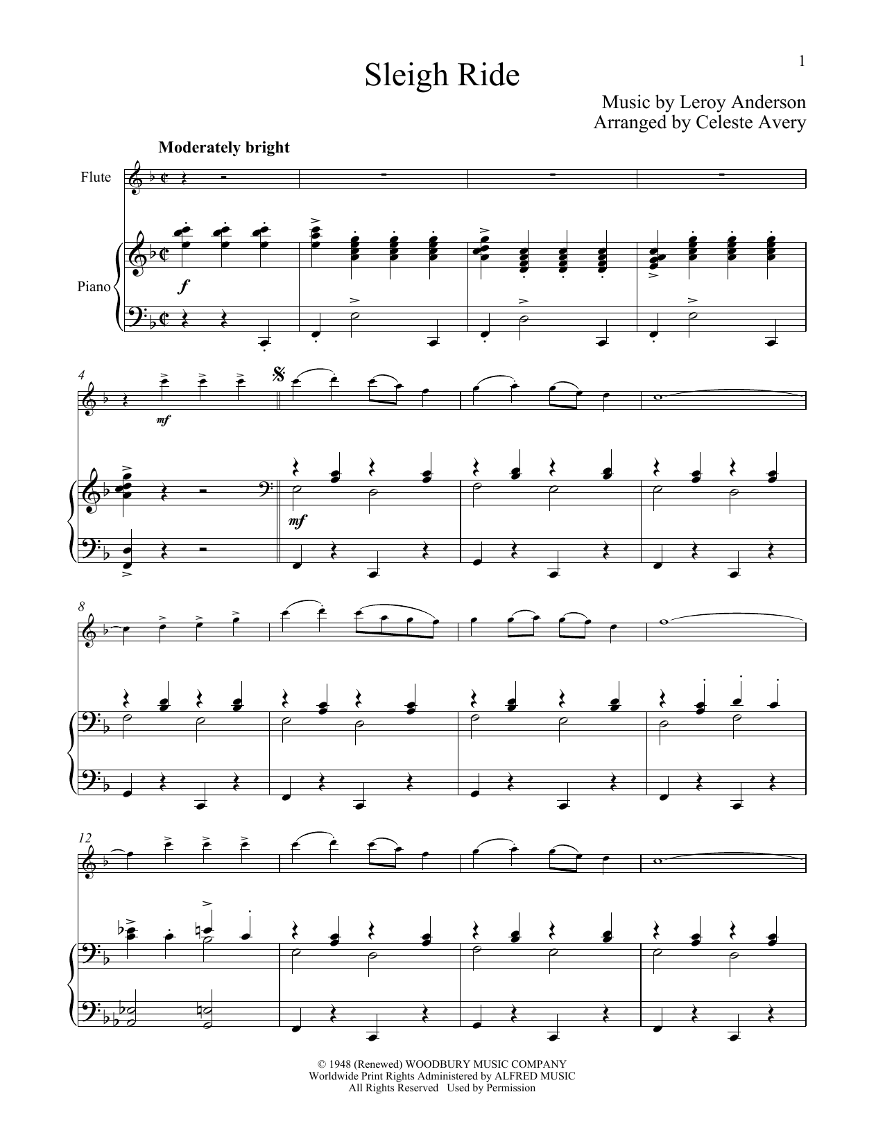 Download Mitchell Parish Sleigh Ride Sheet Music and learn how to play FLTPNO PDF digital score in minutes