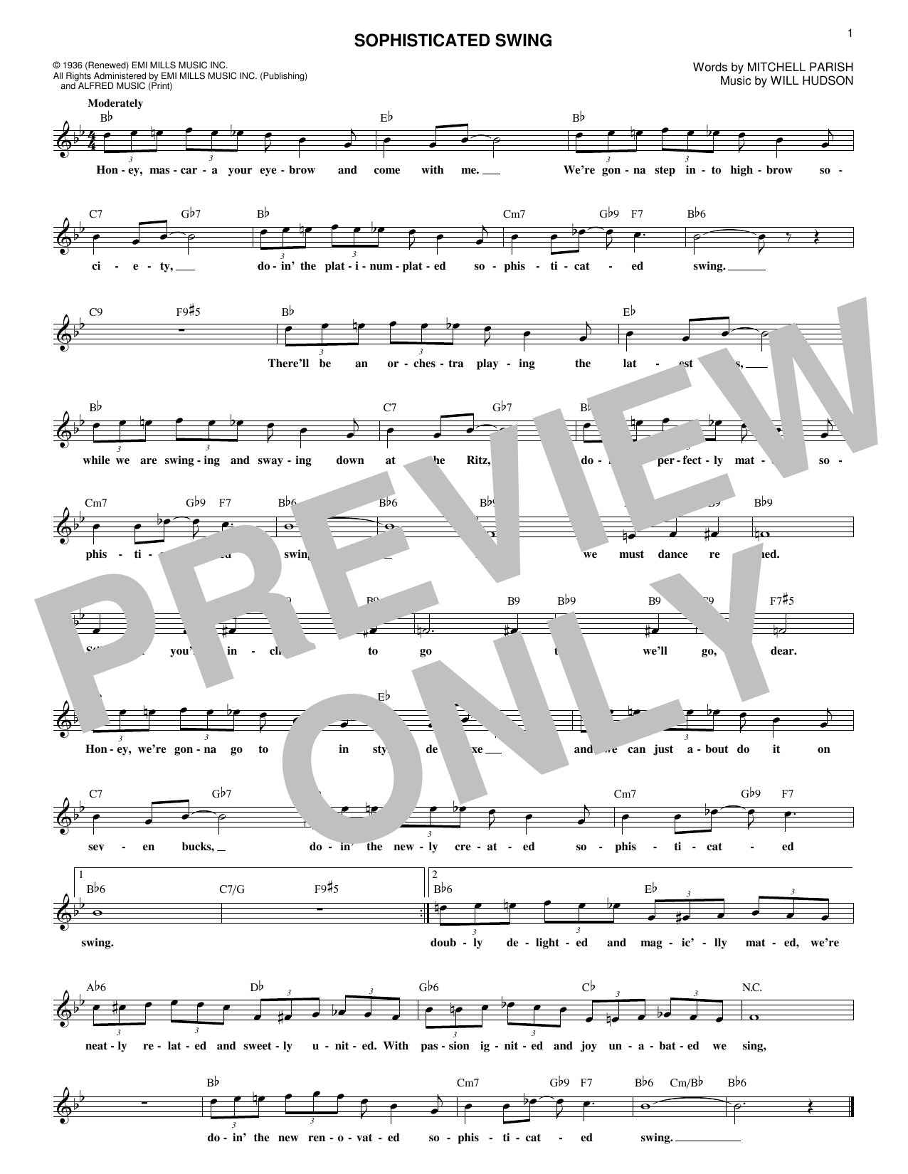 Download Mitchell Parish Sophisticated Swing Sheet Music and learn how to play Real Book – Melody & Chords PDF digital score in minutes