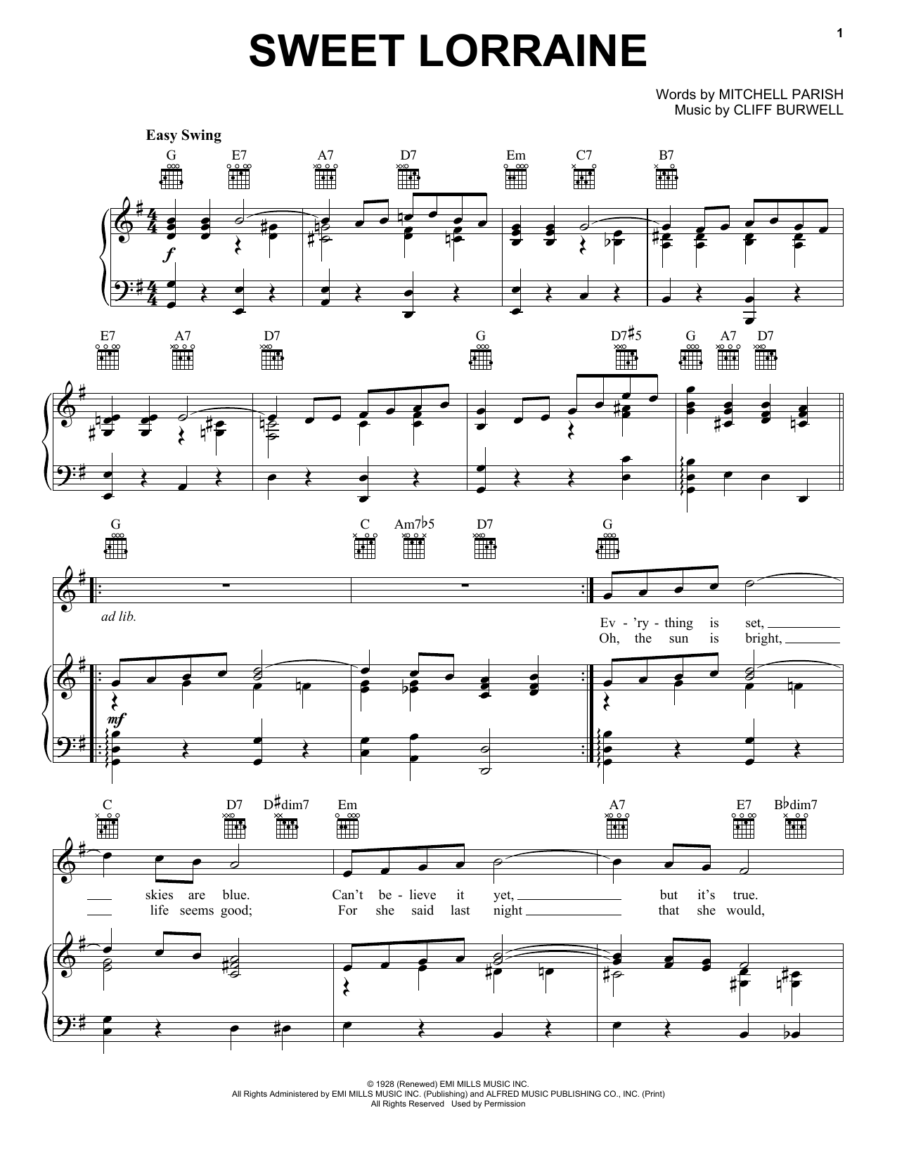 Download Mitchell Parish Sweet Lorraine Sheet Music and learn how to play Real Book – Melody & Chords PDF digital score in minutes