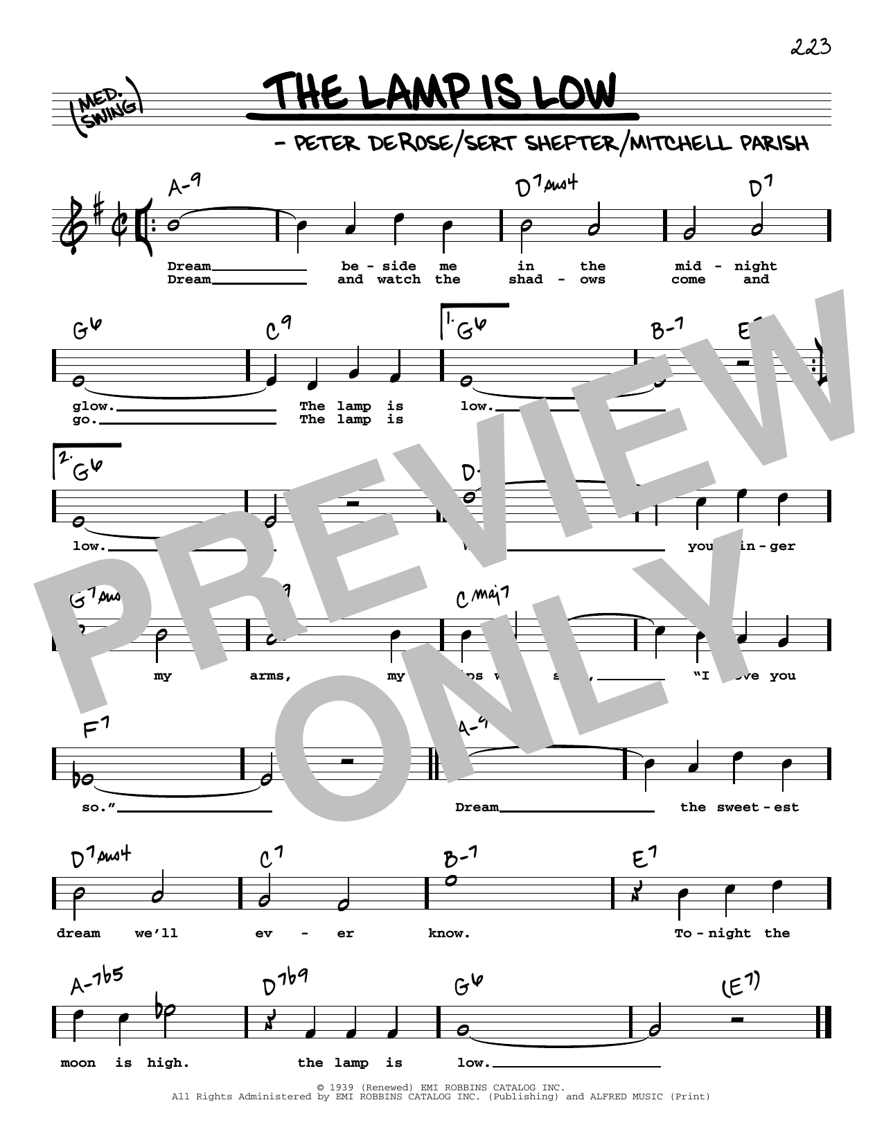 Download Mitchell Parish The Lamp Is Low (High Voice) Sheet Music and learn how to play Real Book – Melody, Lyrics & Chords PDF digital score in minutes
