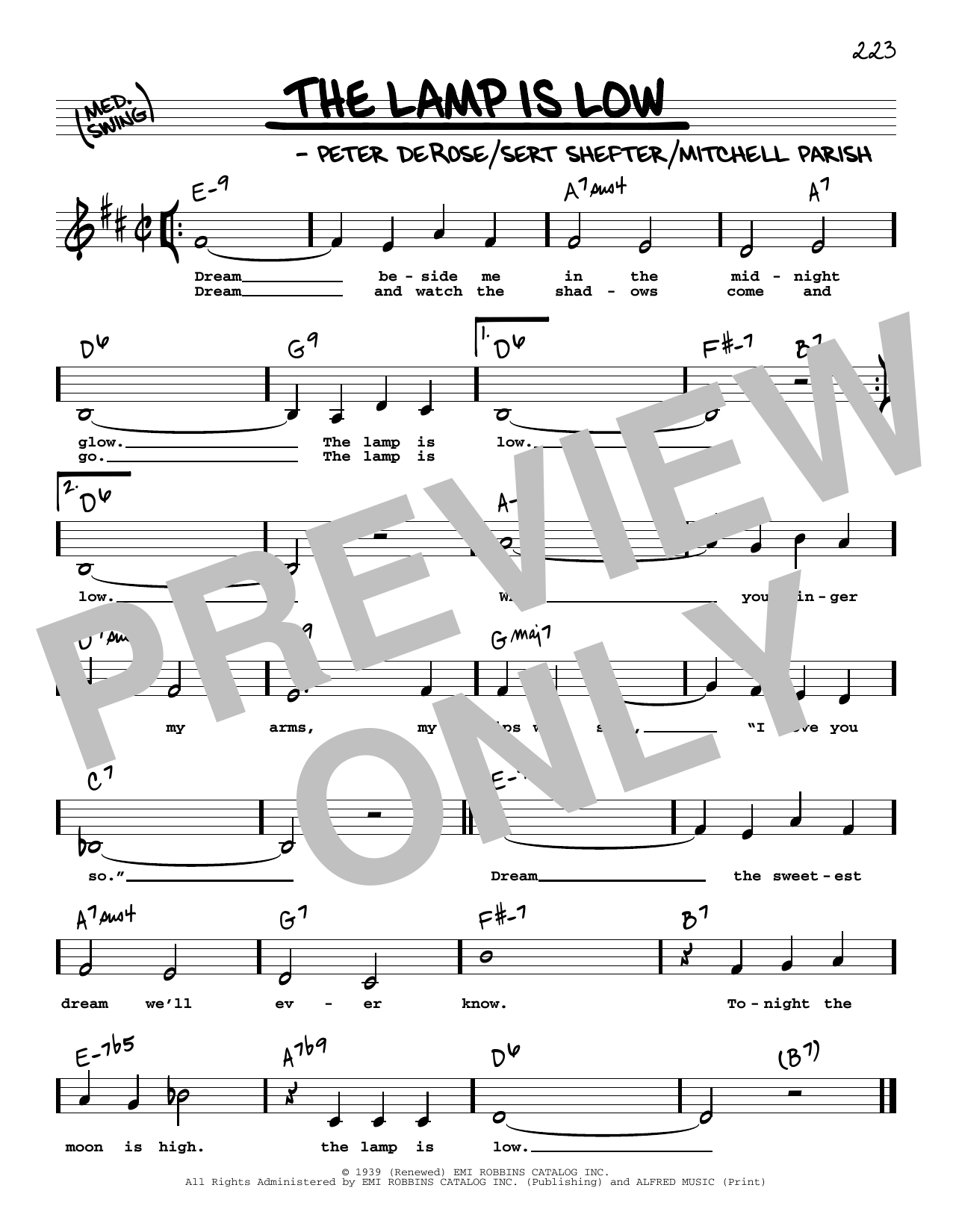 Download Mitchell Parish The Lamp Is Low (Low Voice) Sheet Music and learn how to play Real Book – Melody, Lyrics & Chords PDF digital score in minutes