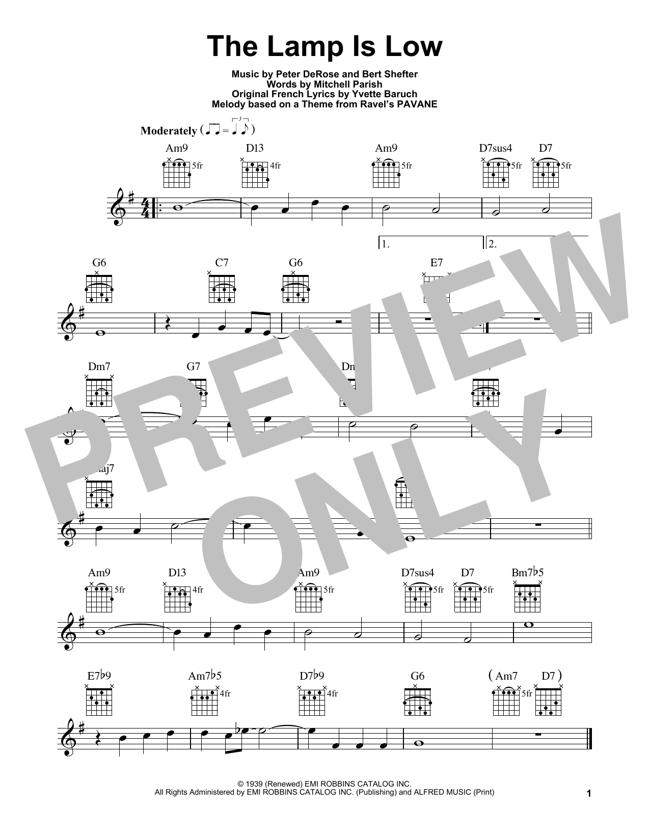 Download Mitchell Parish The Lamp Is Low Sheet Music and learn how to play Real Book – Melody & Chords PDF digital score in minutes
