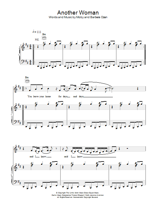 Download Moby Another Woman Sheet Music and learn how to play Piano, Vocal & Guitar PDF digital score in minutes