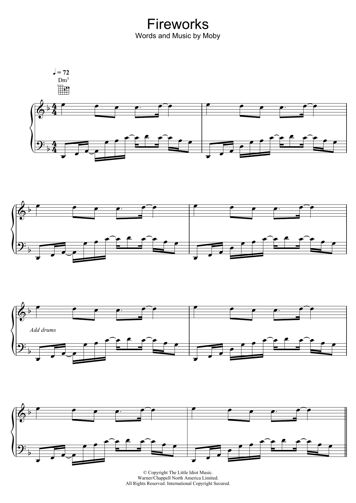 Download Moby Fireworks Sheet Music and learn how to play Piano PDF digital score in minutes