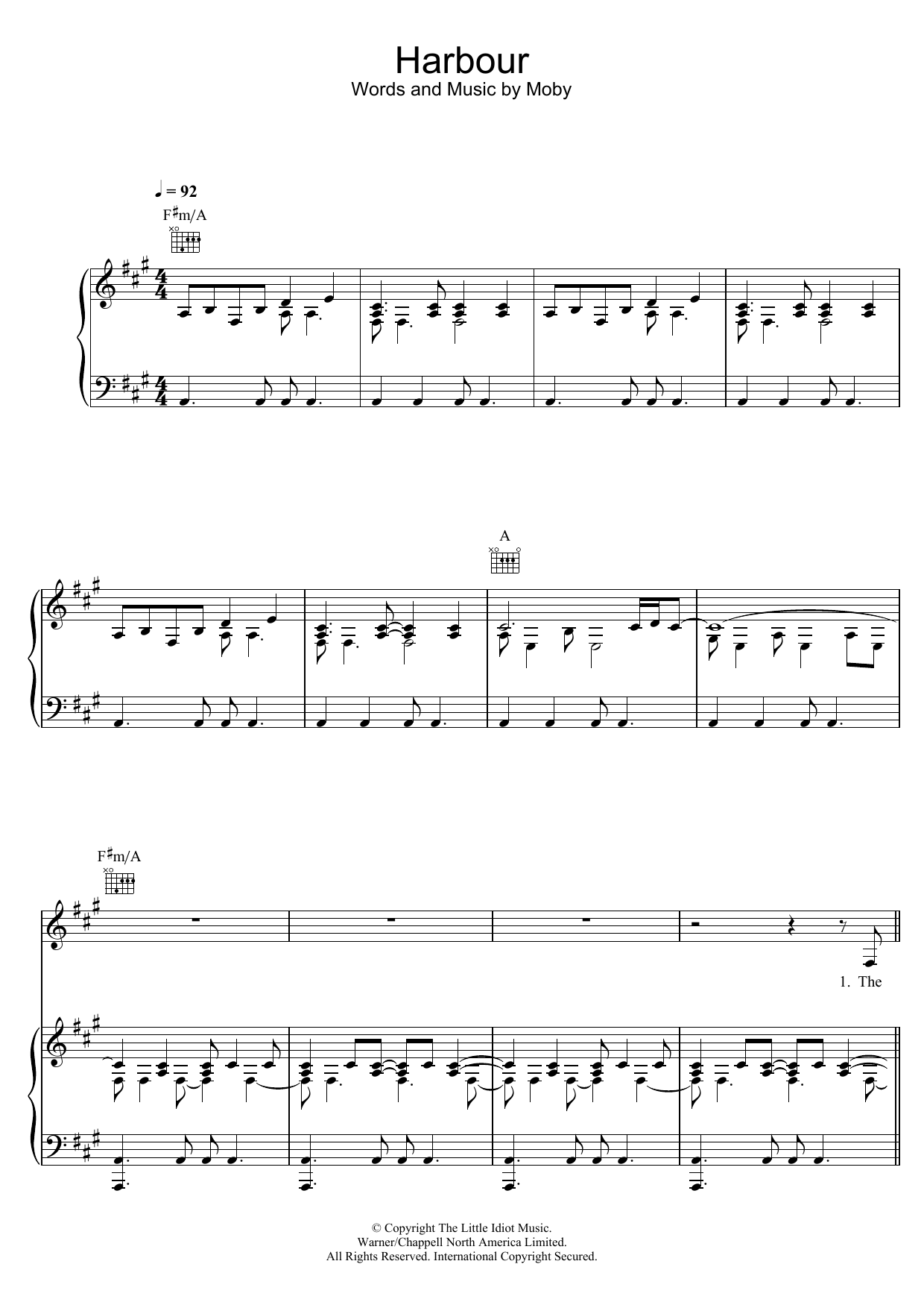 Download Moby Harbour Sheet Music and learn how to play Piano, Vocal & Guitar PDF digital score in minutes