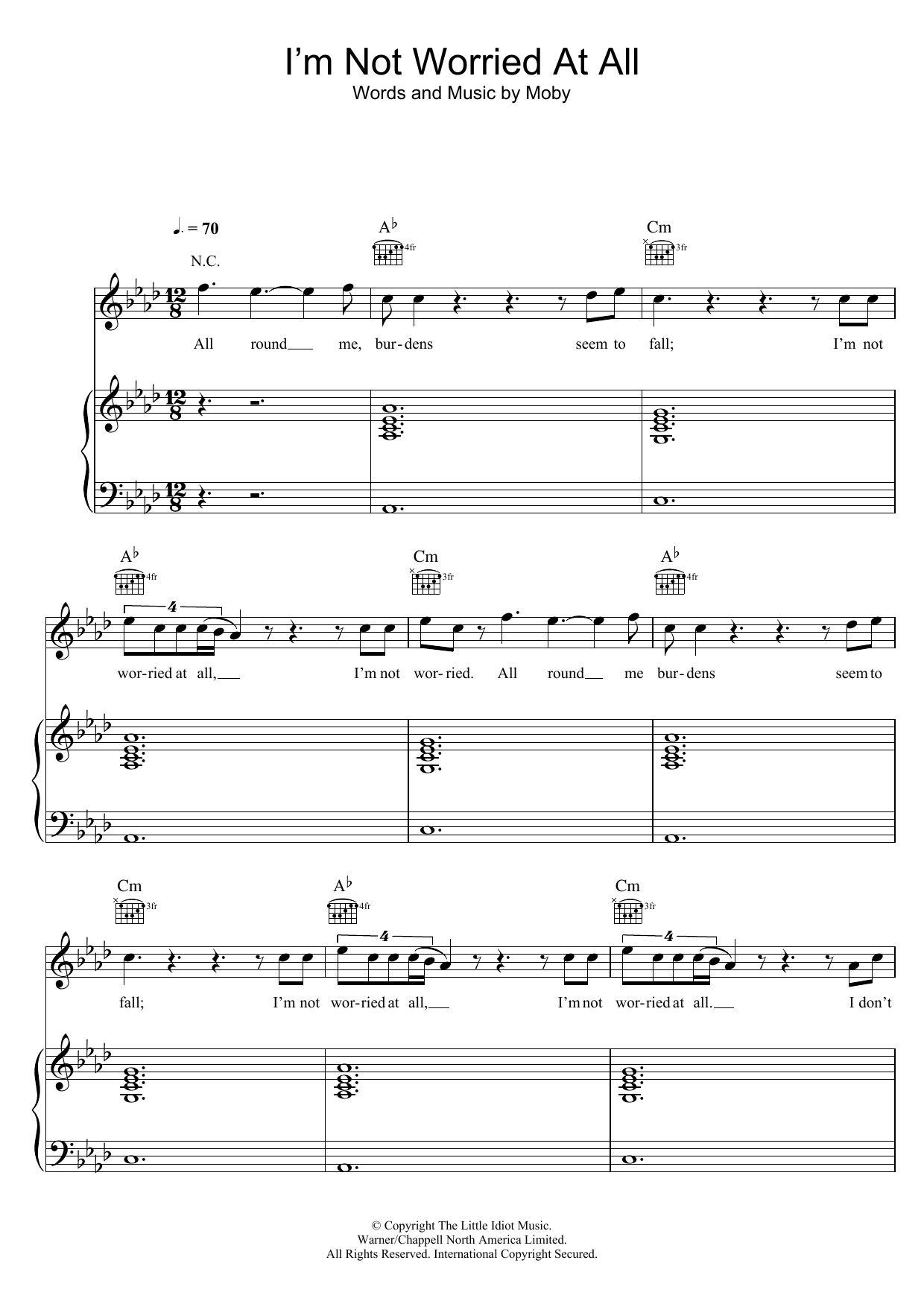 Download Moby I'm Not Worried At All Sheet Music and learn how to play Piano, Vocal & Guitar PDF digital score in minutes