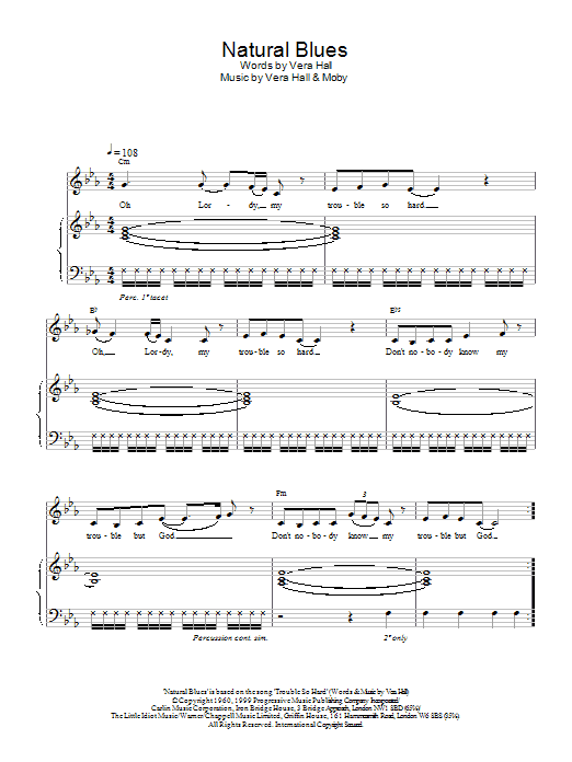 Moby Natural Blues Sheet Music