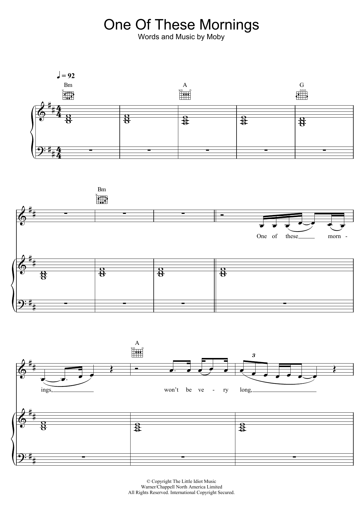 Download Moby One Of These Mornings Sheet Music and learn how to play Piano, Vocal & Guitar PDF digital score in minutes