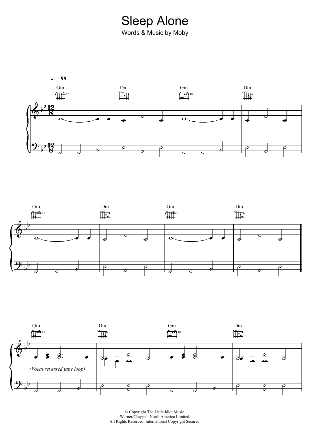 Download Moby Sleep Alone Sheet Music and learn how to play Piano, Vocal & Guitar PDF digital score in minutes