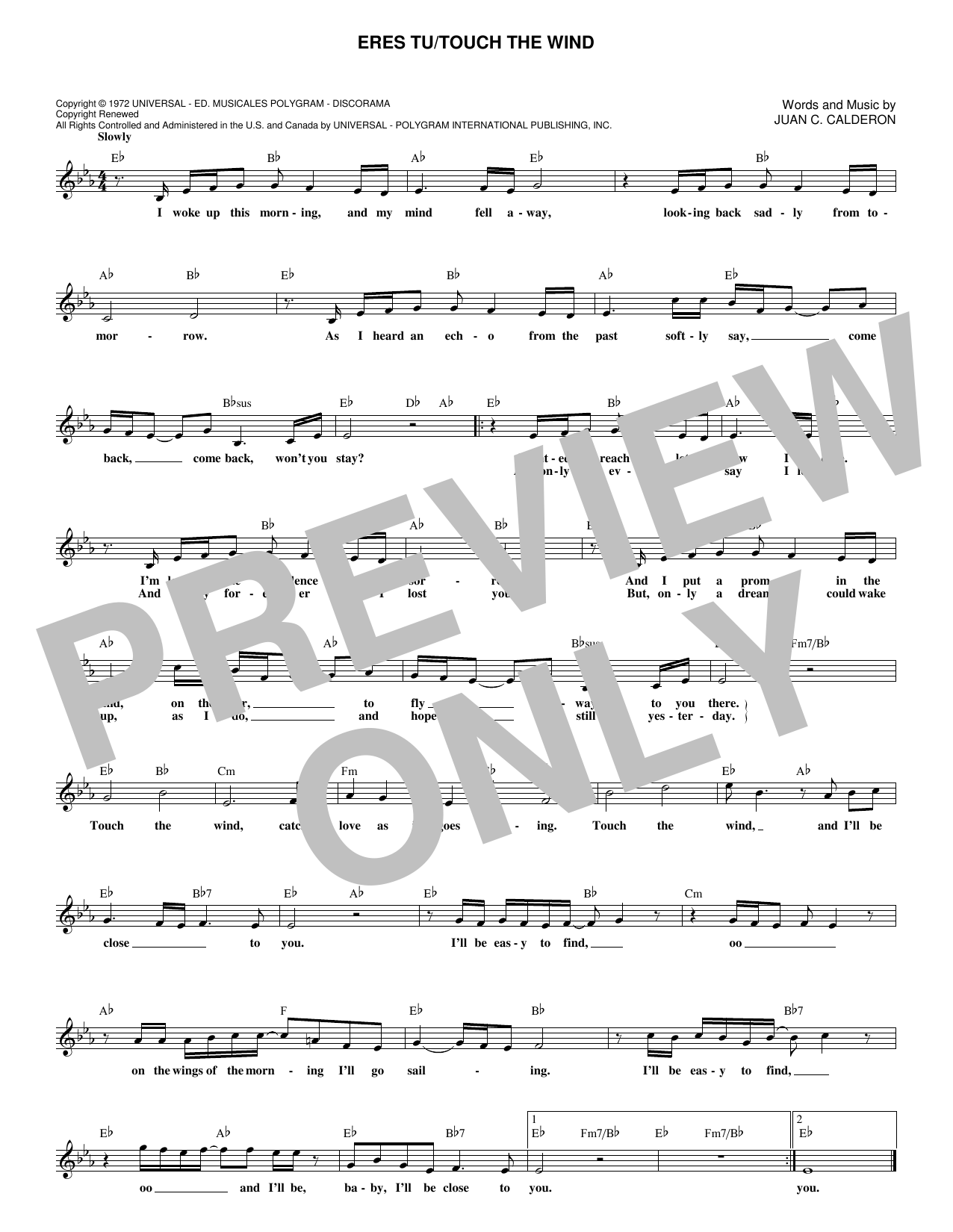 Download Mocedades Eres Tu/Touch The Wind Sheet Music and learn how to play Very Easy Piano PDF digital score in minutes