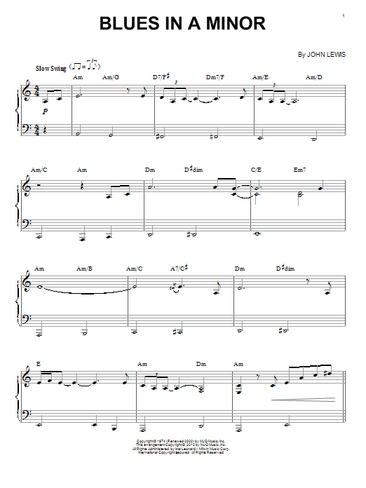 Download Modern Jazz Quartet Blues In A Minor Sheet Music and learn how to play Piano PDF digital score in minutes