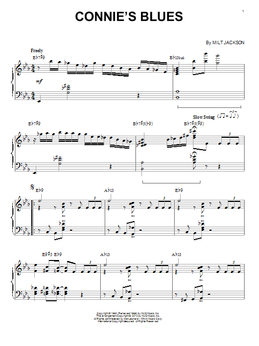 Download Modern Jazz Quartet Connie's Blues Sheet Music and learn how to play Piano PDF digital score in minutes